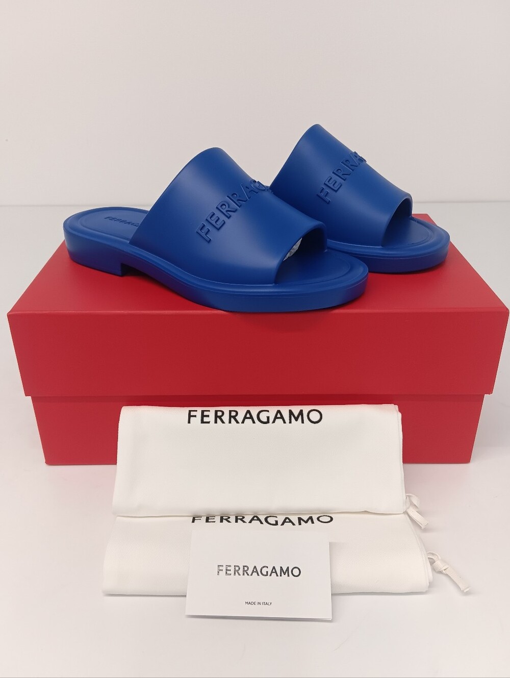 Salvatore Ferragamo Men's Royal Blue Rubber Slides - Size 6